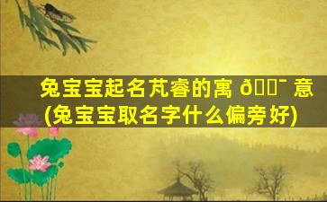 兔宝宝起名芃睿的寓 🐯 意(兔宝宝取名字什么偏旁好)